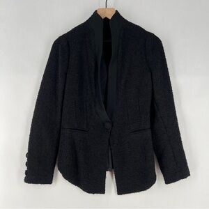 Elm Design‎ Black Boucle Baby Alpaca Wool Sophisticated Blazer Stand Up Collar